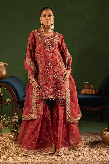 Maroon Embroidered Organza Gharara Suit Online in Dubai UAE Abudhabi Ajman Sharjah