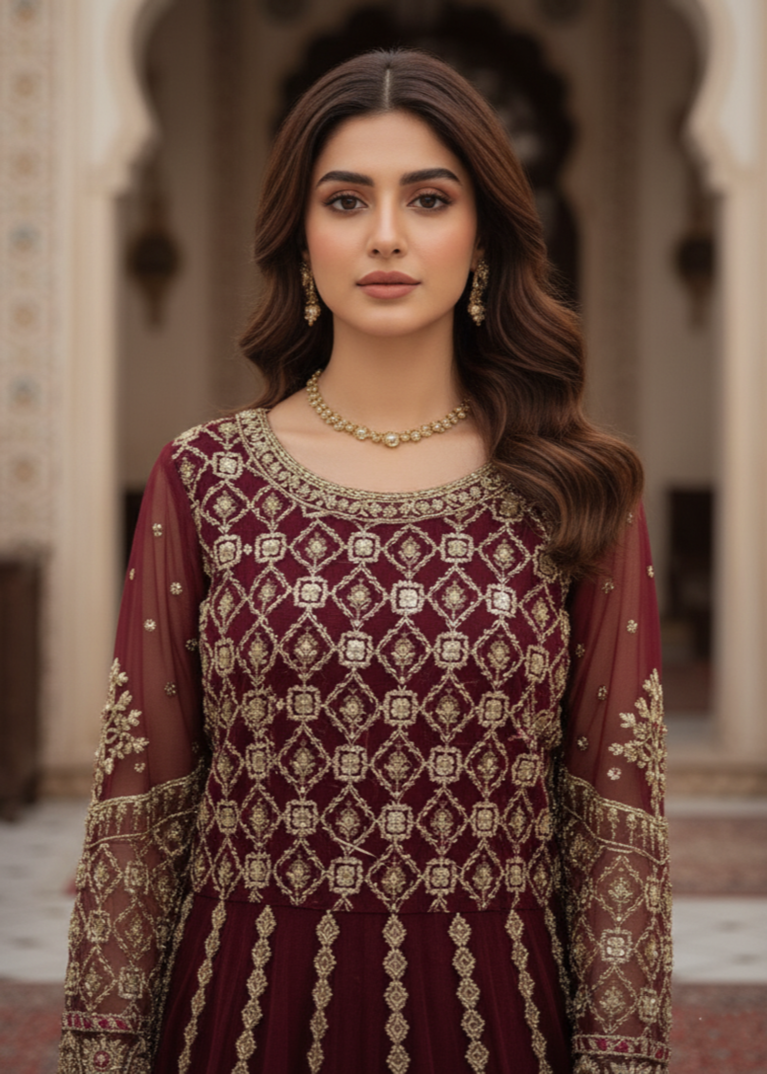 Maroon Embroidered Organza Readymade Suit Online in Dubai DXB UAE Abudhabi Meena Bazaar