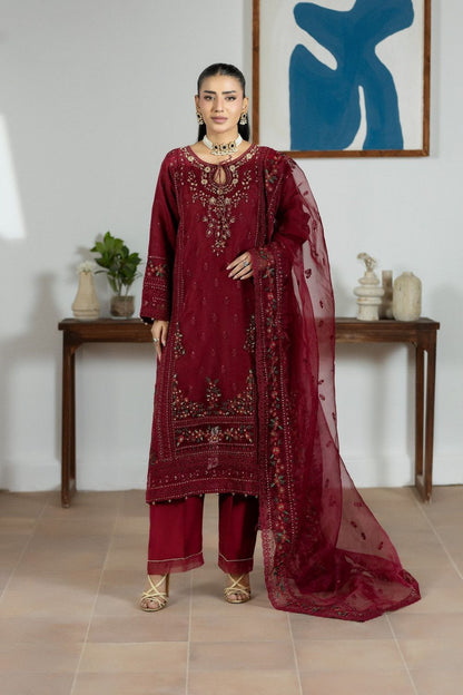 Maroon Embroidered Organza Salwar Suit Online in Dubai UAE Abudhabi Ajman Sharjah