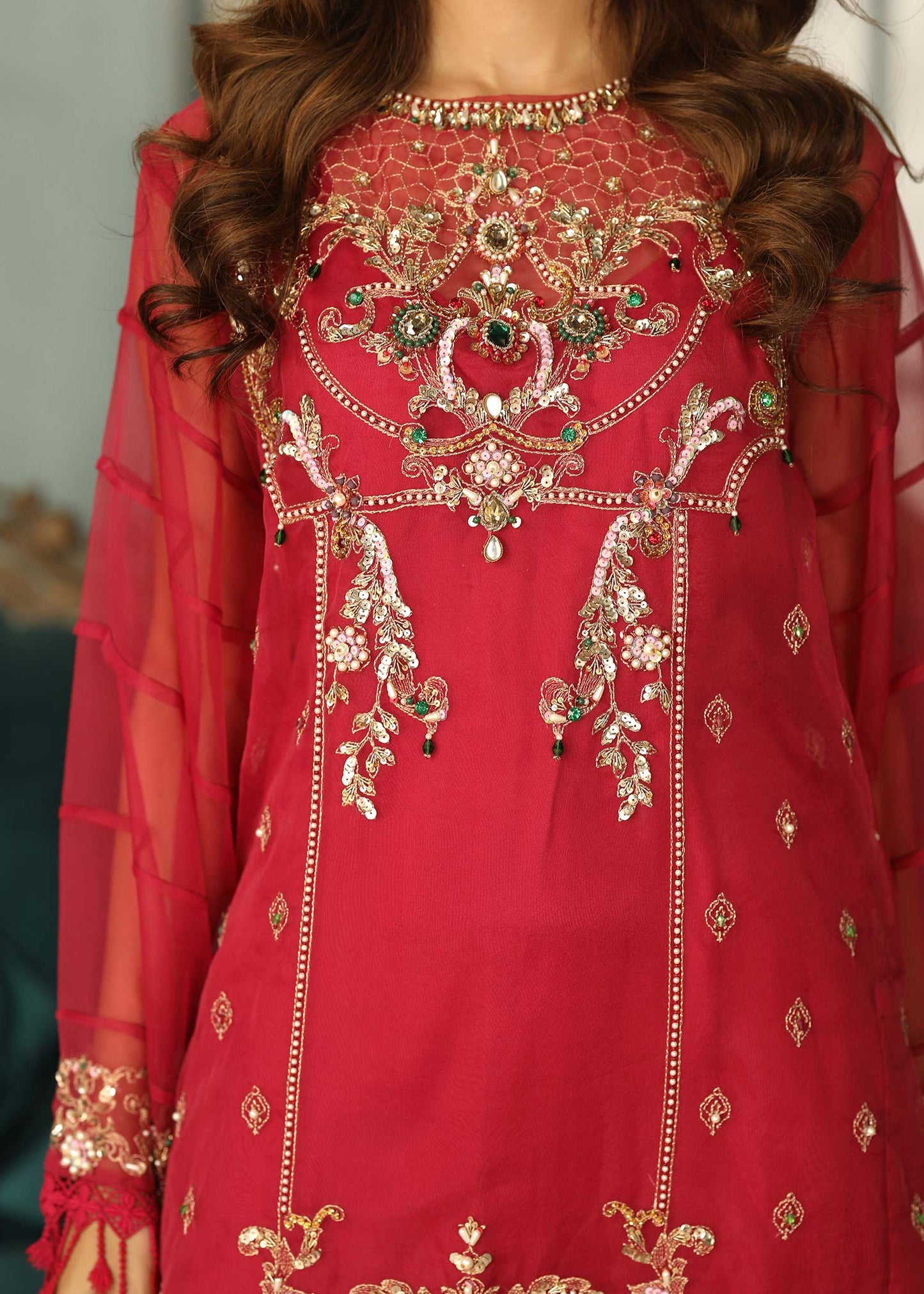 Maroon Embroidered Organza Suit Online in Dubai DXB UAE Abudhabi Meena Bazaar