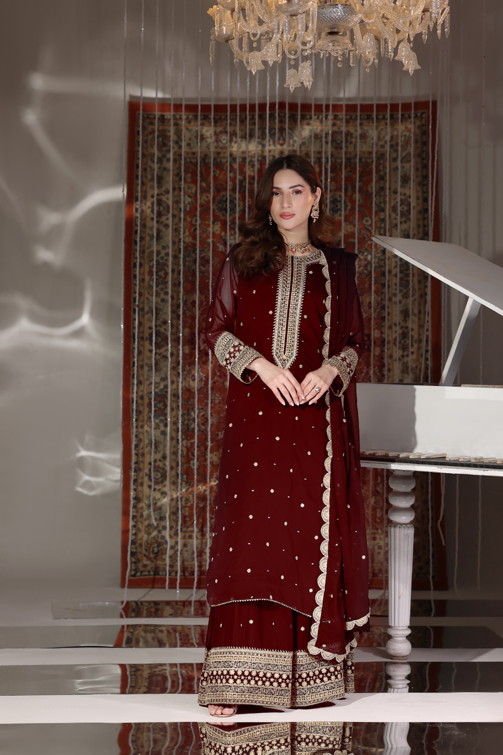 Maroon Embroidered PK Chiffon Pakistani Suit Online in Dubai UAE Abudhabi Ajman Sharjah