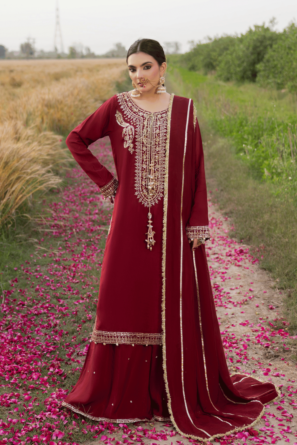 Maroon Embroidered Raw Silk Sharara Online in Dubai UAE Abudhabi Ajman Sharjah