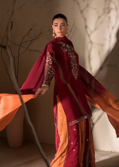 Maroon Embroidered Sharara with Dupatta Online in Dubai UAE Abudhabi Ajman Sharjah