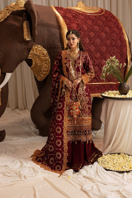 Maroon Embroidered Tussar Silk Sharara Suit Online in Dubai UAE Abudhabi Ajman Sharjah