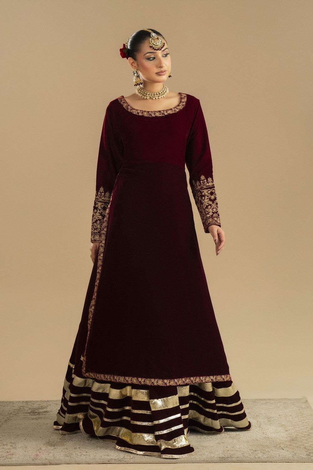 Maroon Embroidered Velvet Lehenga Choli Online in Dubai UAE Abudhabi Ajman Sharjah