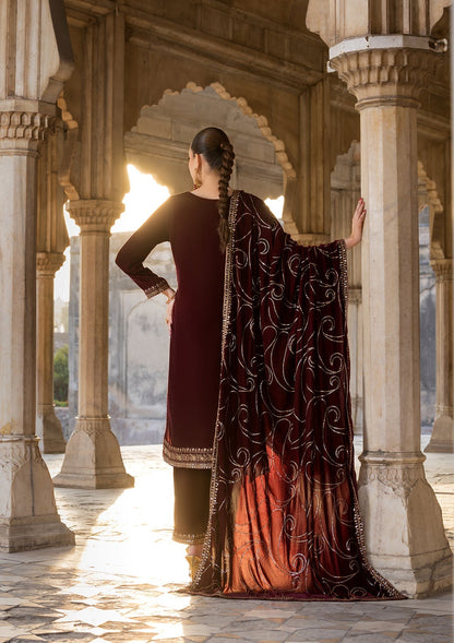Maroon Embroidered Velvet Salwar Kameez Online in Sri Lanka India Australia