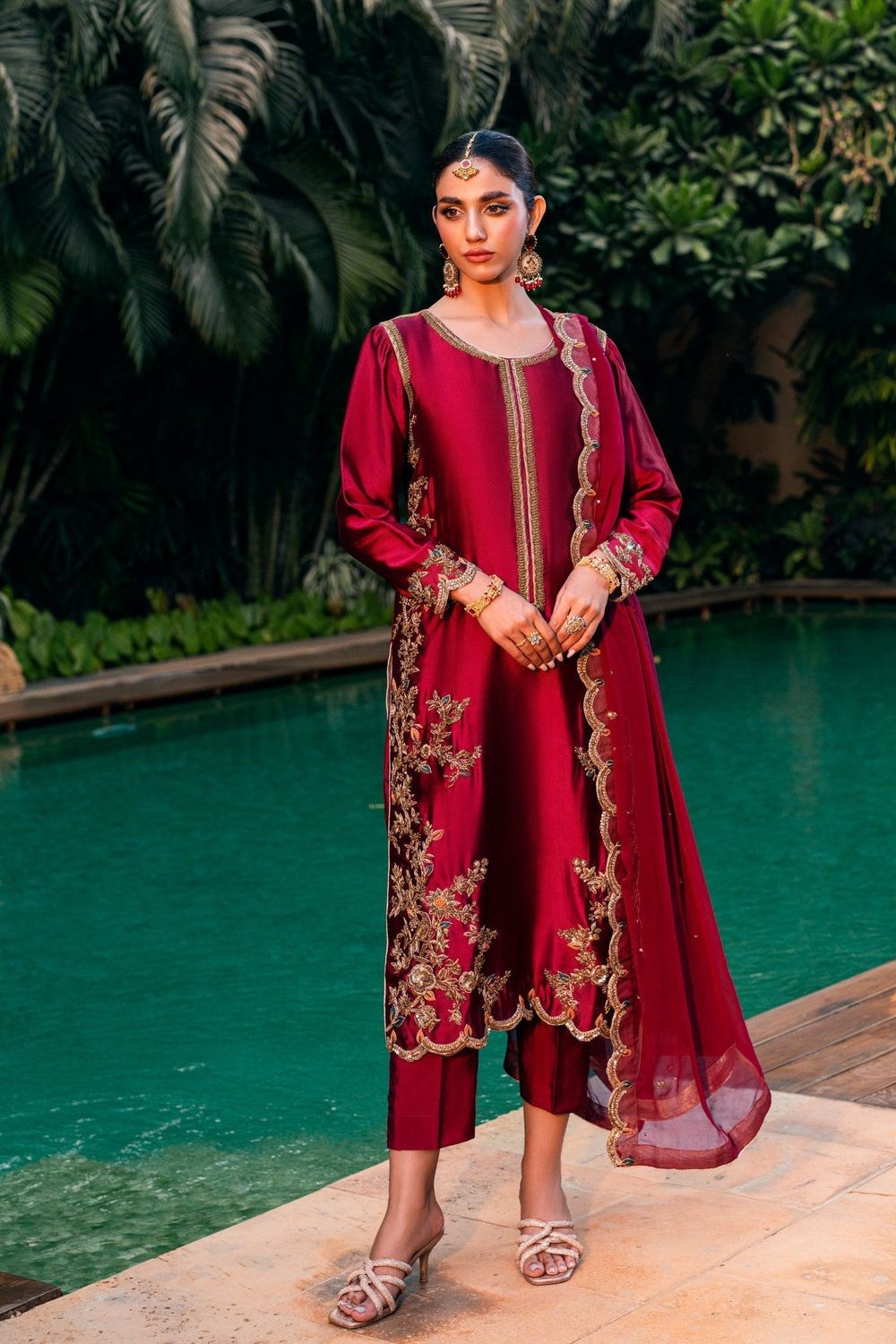 Maroon Embroidered Viscose Wedding Guest Wear Suit Online in Dubai UAE Abudhabi Ajman Sharjah
