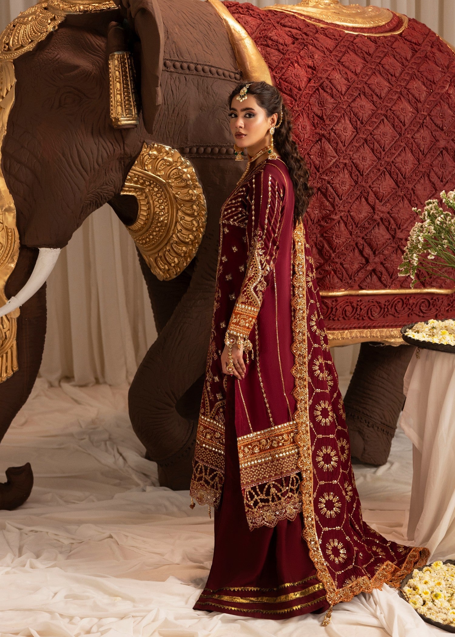 Maroon Embroidered Wedding Guest Sharara Suit Online in Sri Lanka India Australia