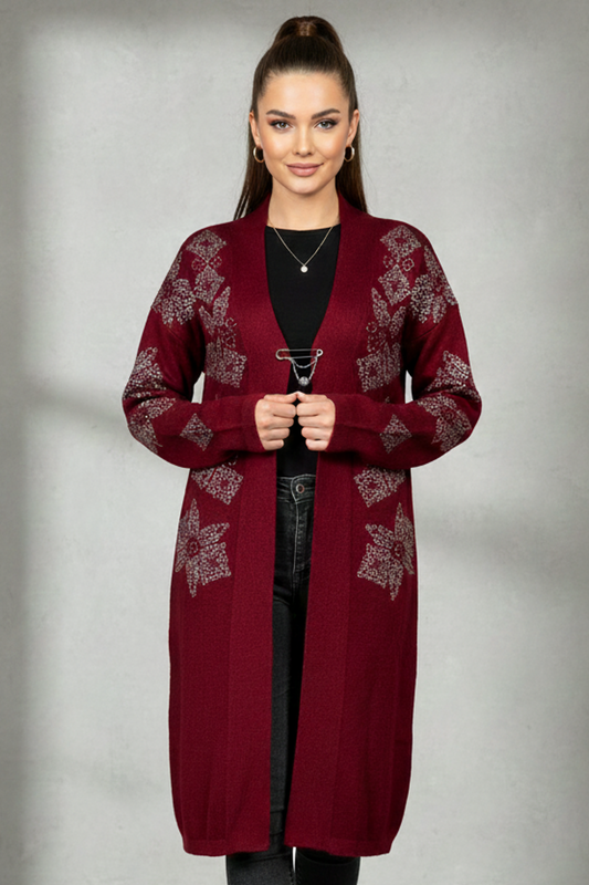 Maroon Embroidered Wool Cardigan Online in Dubai UAE Abudhabi Ajman Sharjah