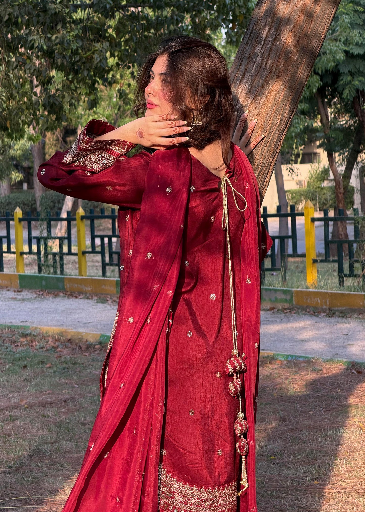 Maroon Farshi Shalwar with Silk Dupatta Online in Dubai DXB UAE Abudhabi Meena Bazaar