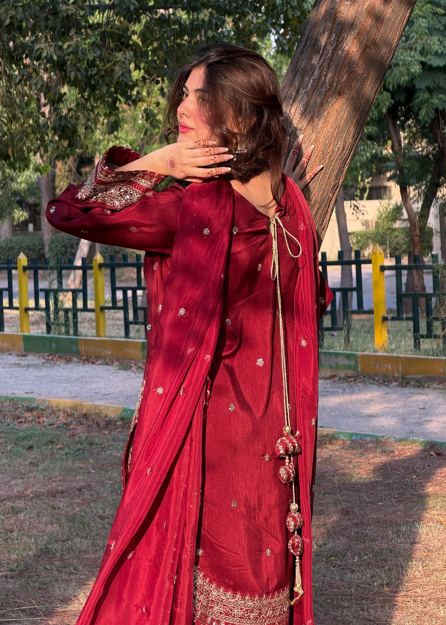 Maroon Farshi Shalwar with Silk Dupatta Online in Dubai DXB UAE Abudhabi Meena Bazaar
