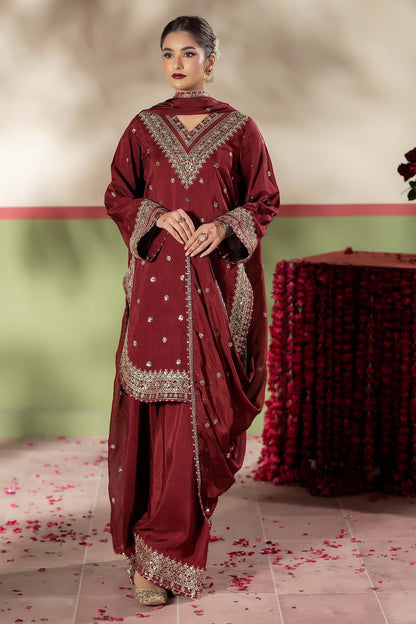 Maroon Farshi Suit with Heavy Embroidery Online in UK USA Canada