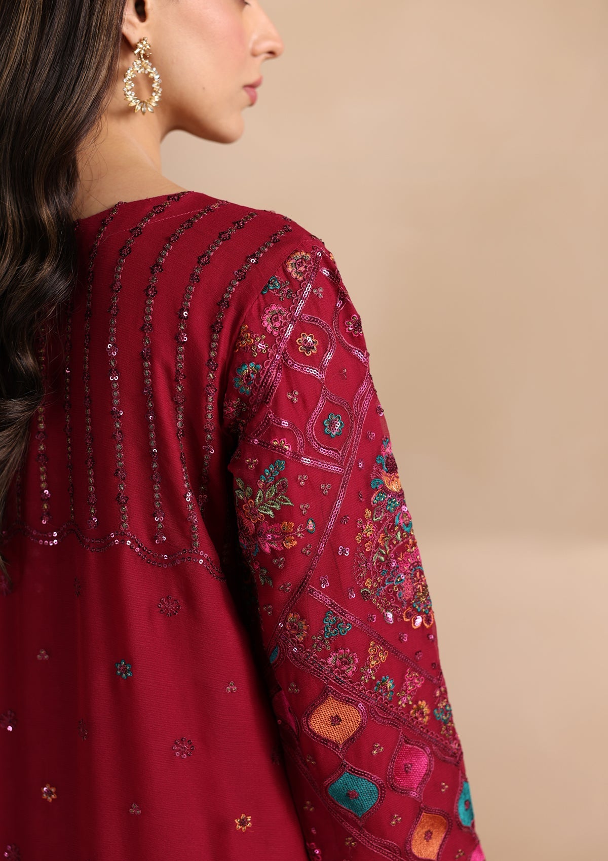 Maroon Festive Chiffon Suit Online in UK USA Canada