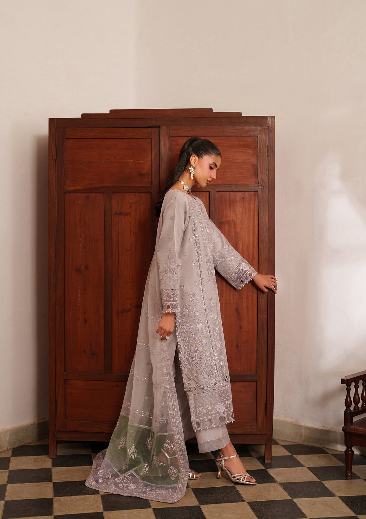 Maroon Festive Embroidered Organza Suit Online in UK USA Canada
