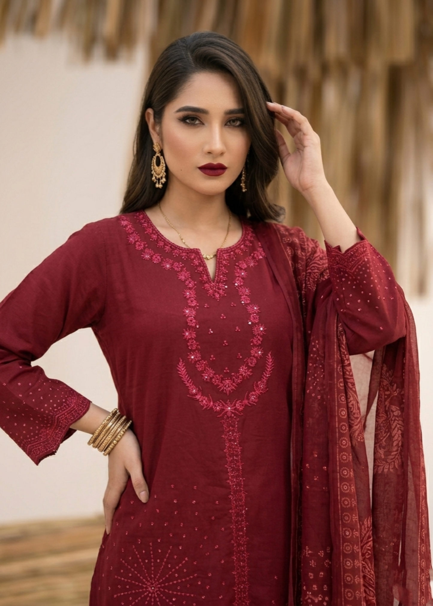 Maroon Festive Lawn Salwar Suit Online in Dubai UAE Abudhabi Ajman Sharjah