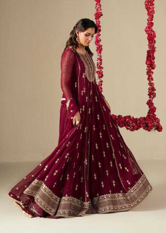 Maroon Festive Wear Chiffon Pishwas Online in Sri Lanka India Australia