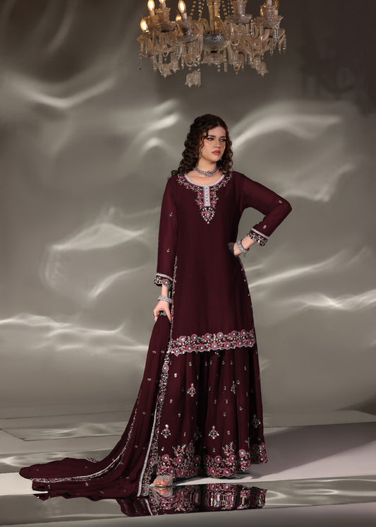 Maroon Festive Wear Chiffon Sharara Set Online in Sri Lanka India Australia