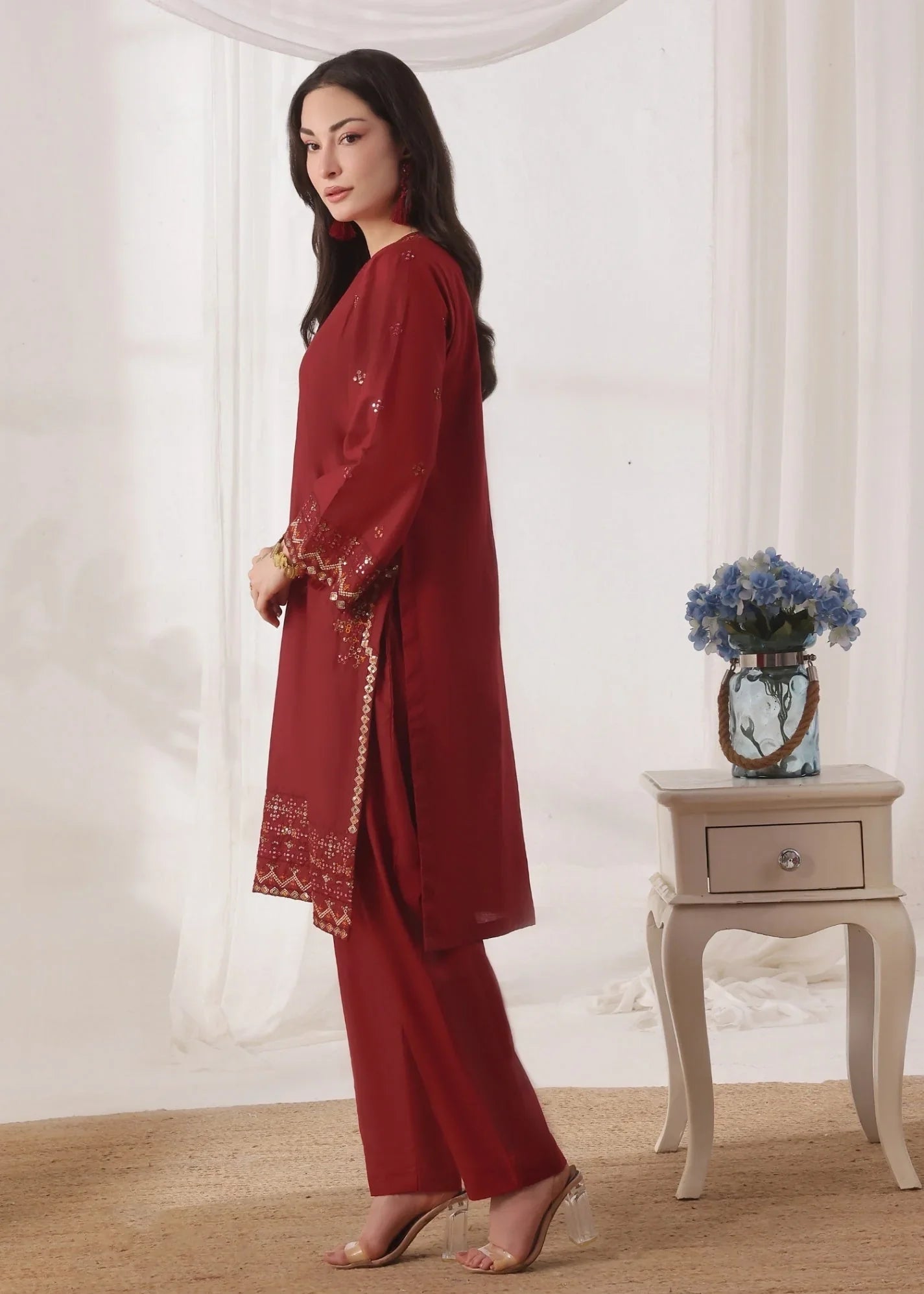 Maroon Festive Wear Kurta Set Online in Dubai UAE Abudhabi Ajman Sharjah