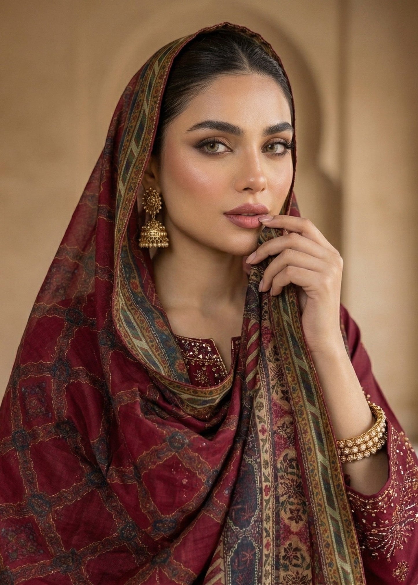 Maroon Festive Wear Lawn Suit Online in Dubai UAE Abudhabi Ajman Sharjah