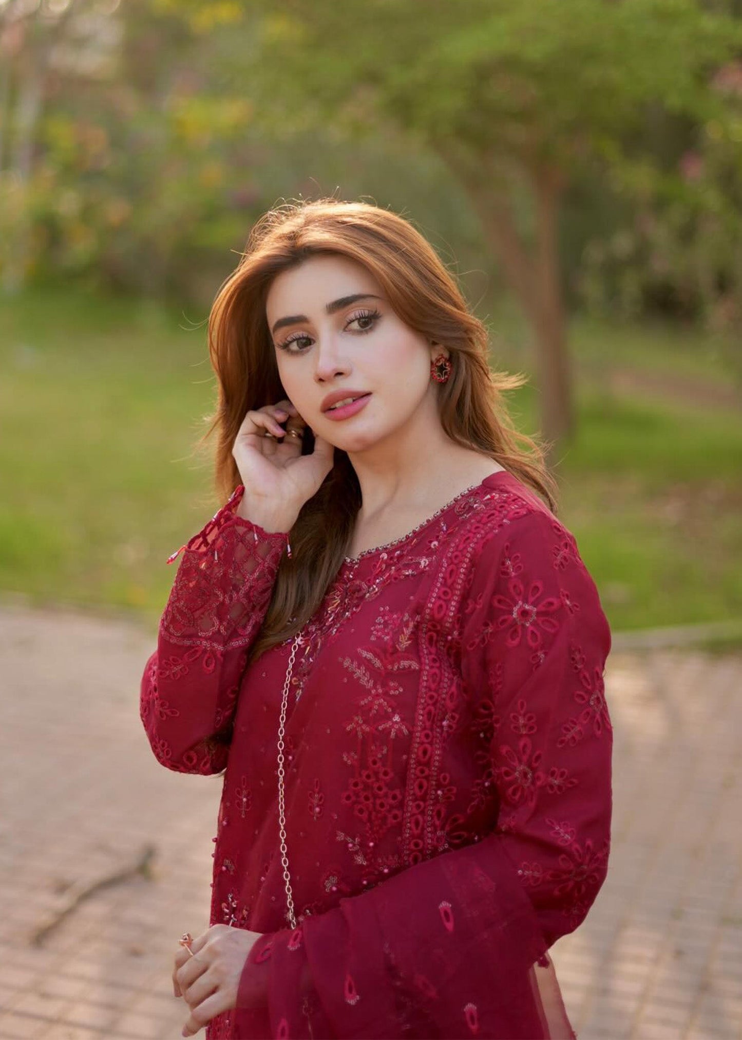Maroon Festive Wear Organza Suit Online in KSA Riyadh Saudi Arabia Oman Bahrain Qatar