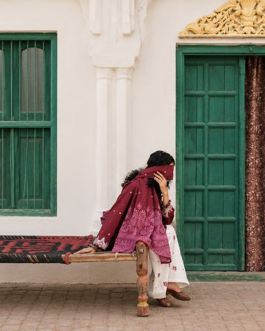 Maroon Floral Embroidered Lawn Suit Online in Dubai DXB UAE Abudhabi Meena Bazaar