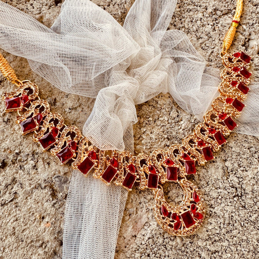 Maroon Gold Plated Bridal Jewellery Set Online in UK USA Canada