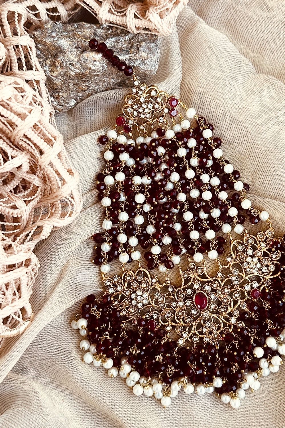 Maroon Gold Plated Bridal Jhoomar Online in Dubai UAE Abudhabi Ajman Sharjah