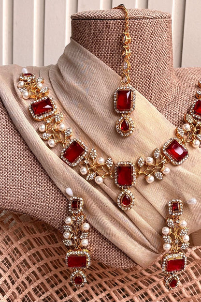 Maroon Gold Plated Bridal Necklace Set Online in Dubai UAE Abudhabi Ajman Sharjah