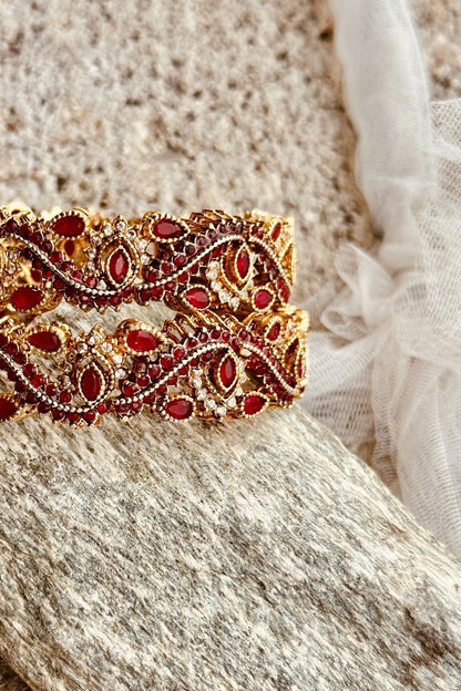 Maroon Gold Plated Stone Bangles Set of 2 Online in Dubai UAE Abudhabi Ajman Sharjah