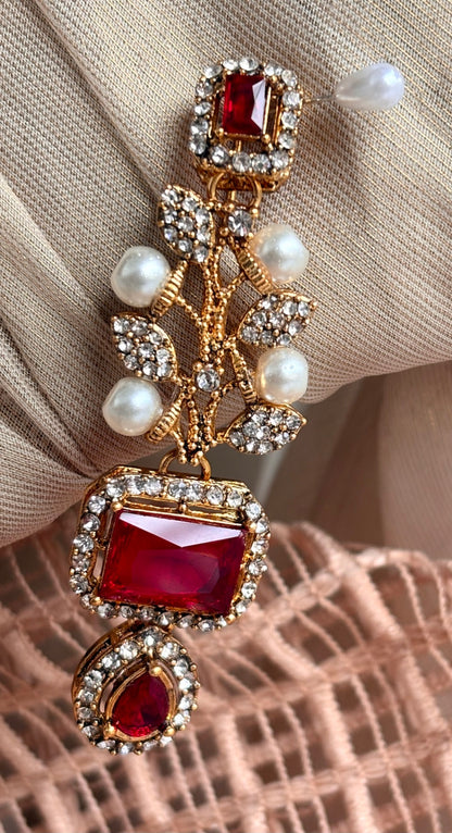 Maroon Gold Plated Wedding Jewellery Set Online in UK USA Canada