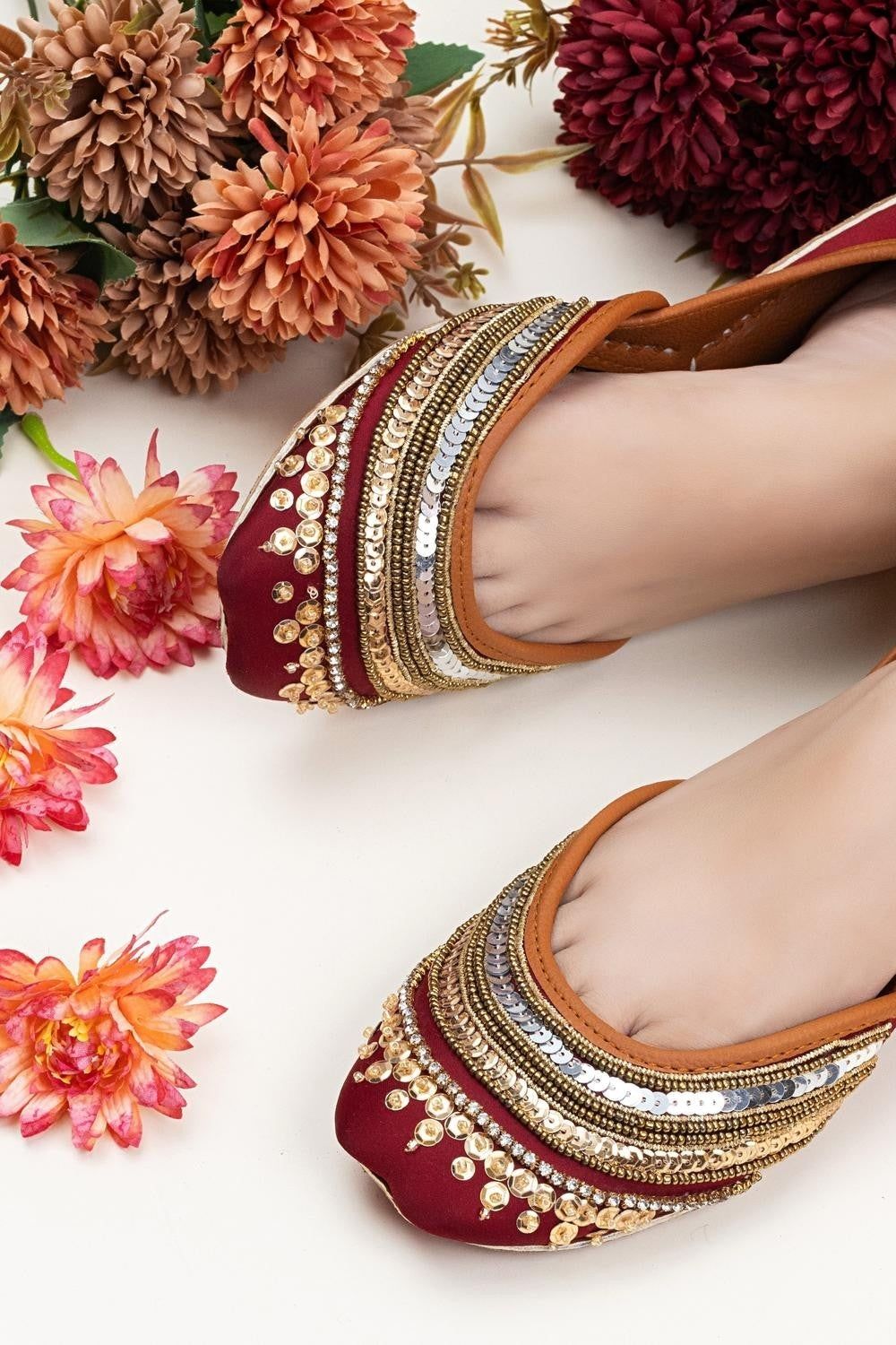 Maroon Handmade Silk Khussa Online in Dubai UAE Abudhabi Ajman Sharjah