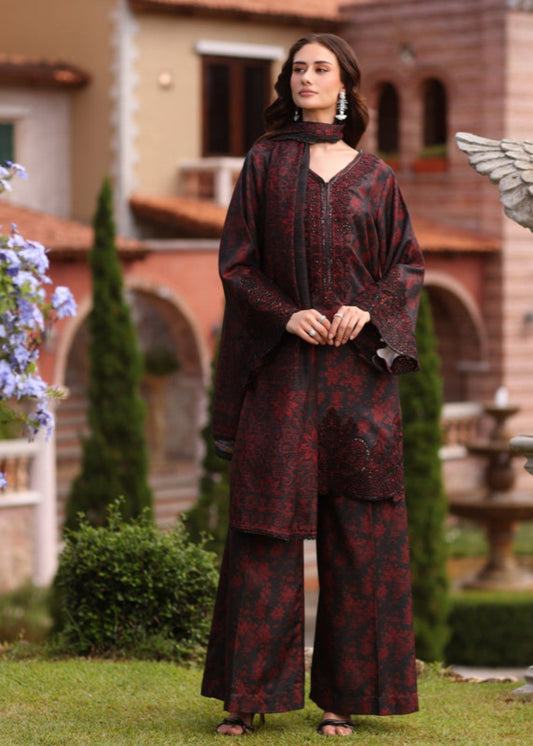 Maroon Khaddar 3 Piece Pakistani Suit Online in Dubai DXB UAE Abudhabi Meena Bazaar