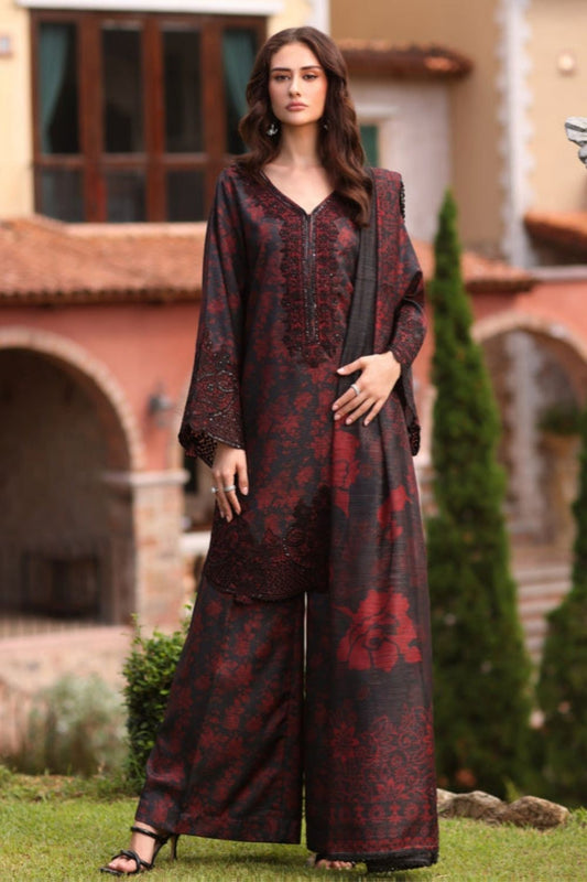 Maroon Khaddar 3 Piece Unstitched Suit Online in Dubai UAE Abudhabi Ajman Sharjah