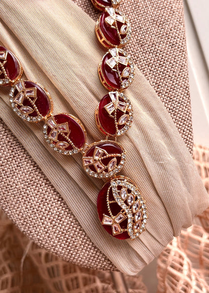 Maroon Kundan Necklace Set with Earrings Online in KSA Riyadh Saudi Arabia Oman Bahrain Qatar
