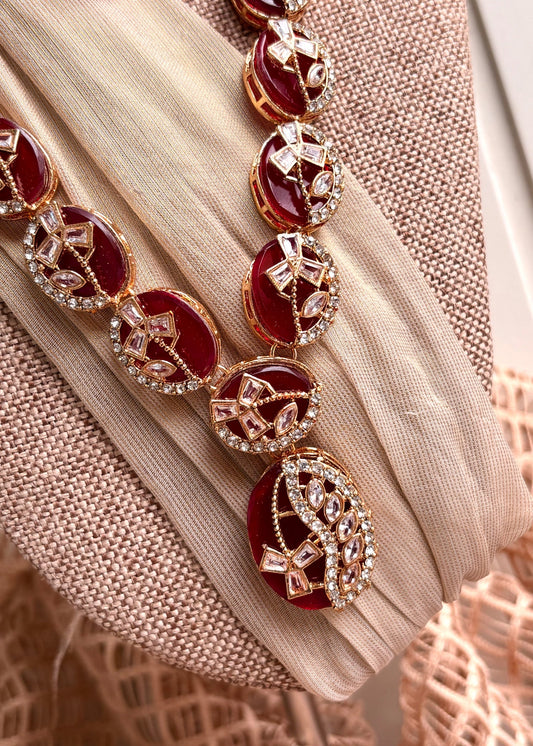 Maroon Kundan Necklace Set with Earrings Online in KSA Riyadh Saudi Arabia Oman Bahrain Qatar