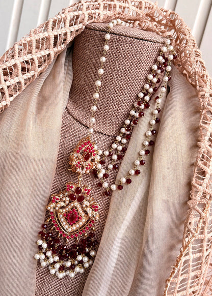 Maroon Kundan Style Jewellery Set Online in KSA Riyadh Saudi Arabia Oman Bahrain Qatar