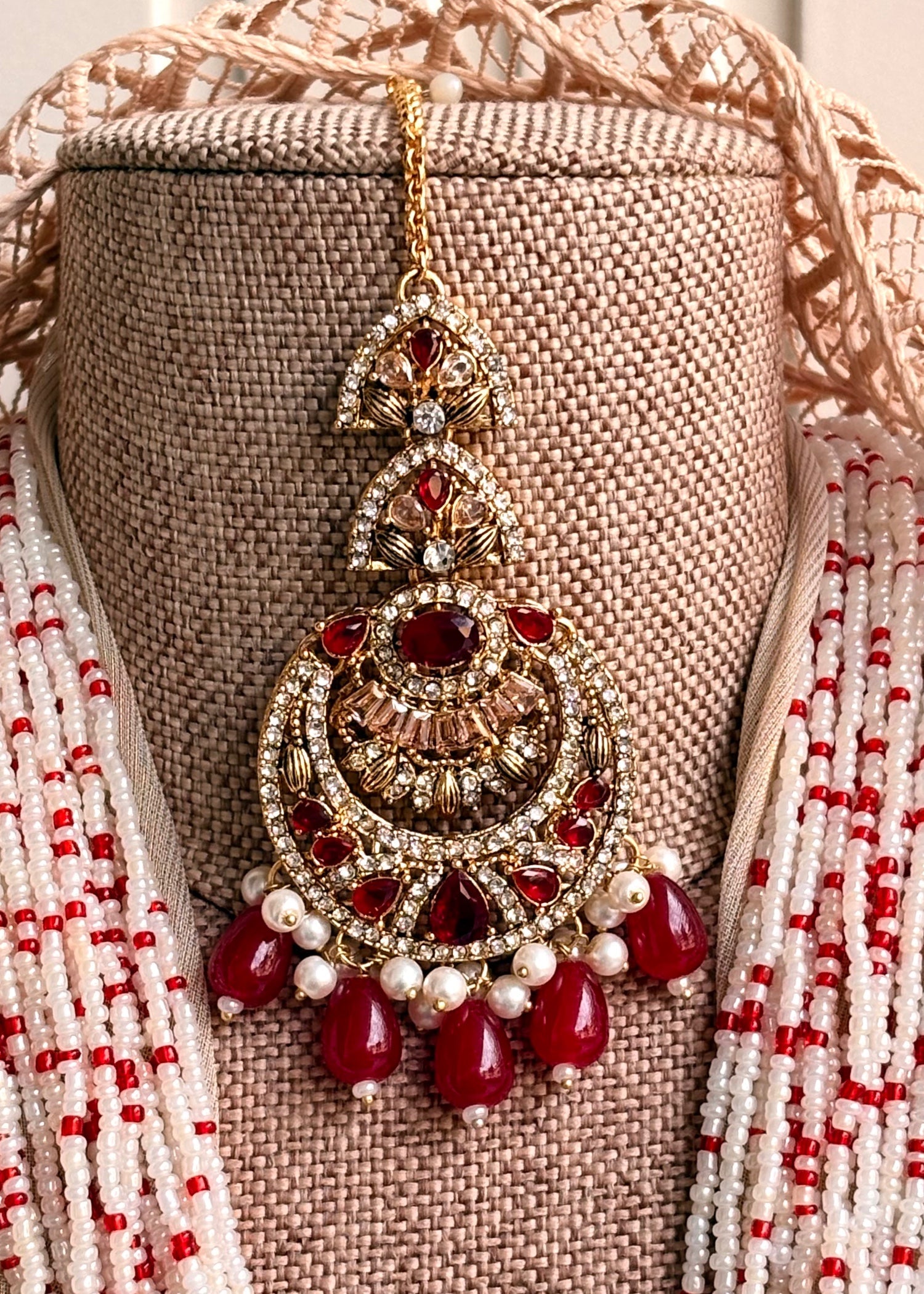 Maroon Kundan Style Necklace and Earrings Set Online in UK USA Canada