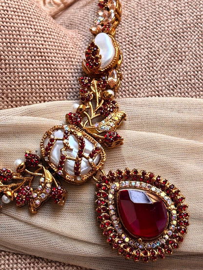 Maroon Kundan Style Necklace Set Online in KSA Riyadh Saudi Arabia Oman Bahrain Qatar