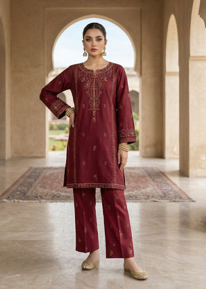 Maroon Lawn 3 Piece Unstitched Suit Online in Sri Lanka India Australia