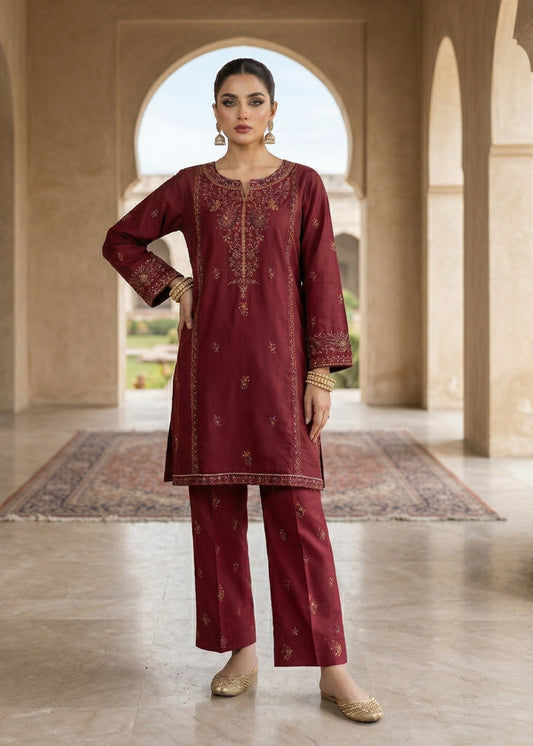 Maroon Lawn 3 Piece Unstitched Suit Online in Sri Lanka India Australia