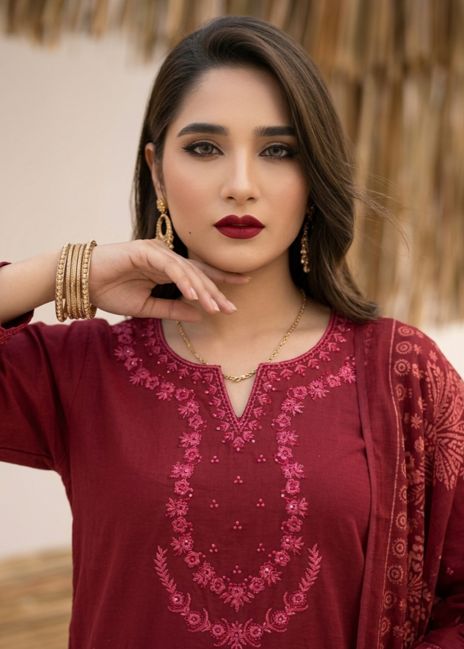 Maroon Lawn Embroidered Festive Wear Suit Online in Dubai DXB UAE Abudhabi Meena Bazaar