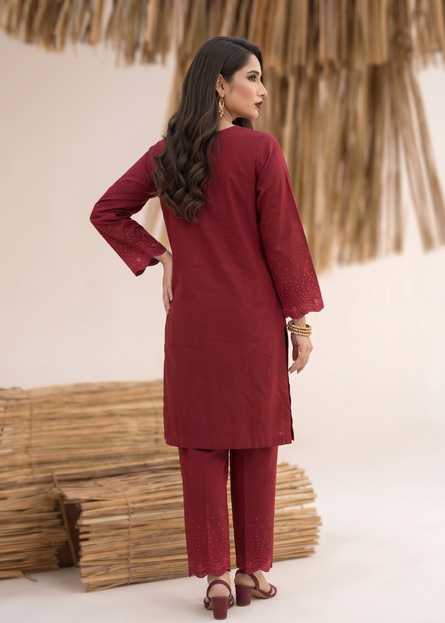 Maroon Lawn Embroidered Party Suit Online in Sri Lanka India Australia