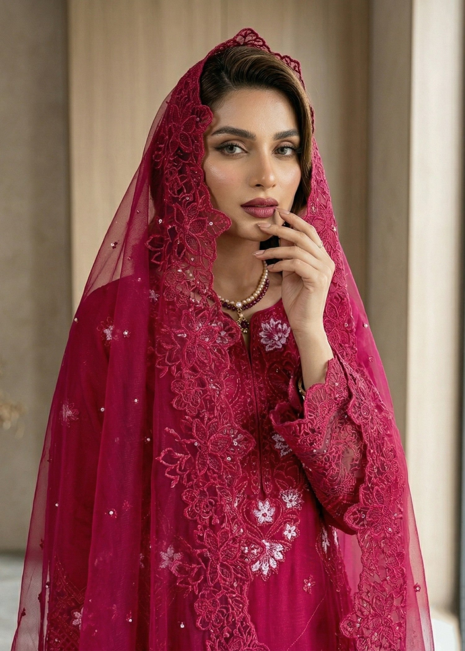 Maroon Lawn Embroidered Party Suit Online in Sri Lanka India Australia