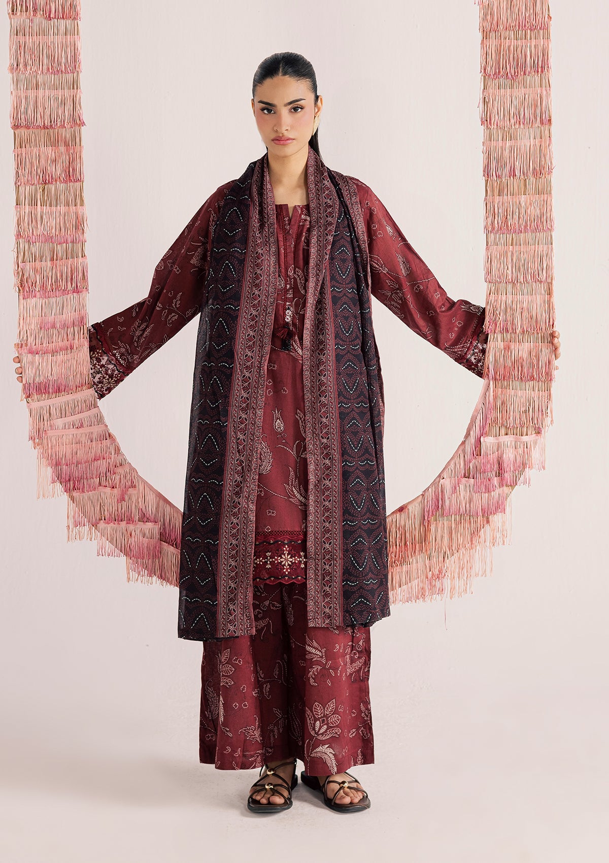 Maroon Lawn Embroidered Suit Online in Dubai DXB UAE Abudhabi Meena Bazaar