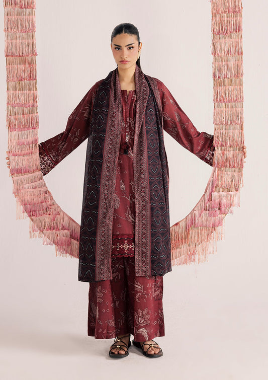 Maroon Lawn Embroidered Suit Online in Dubai DXB UAE Abudhabi Meena Bazaar