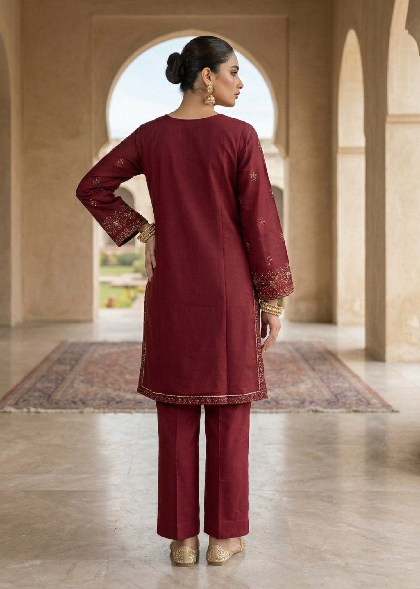 Maroon Lawn Short Kurta Suit Online in UK USA Canada