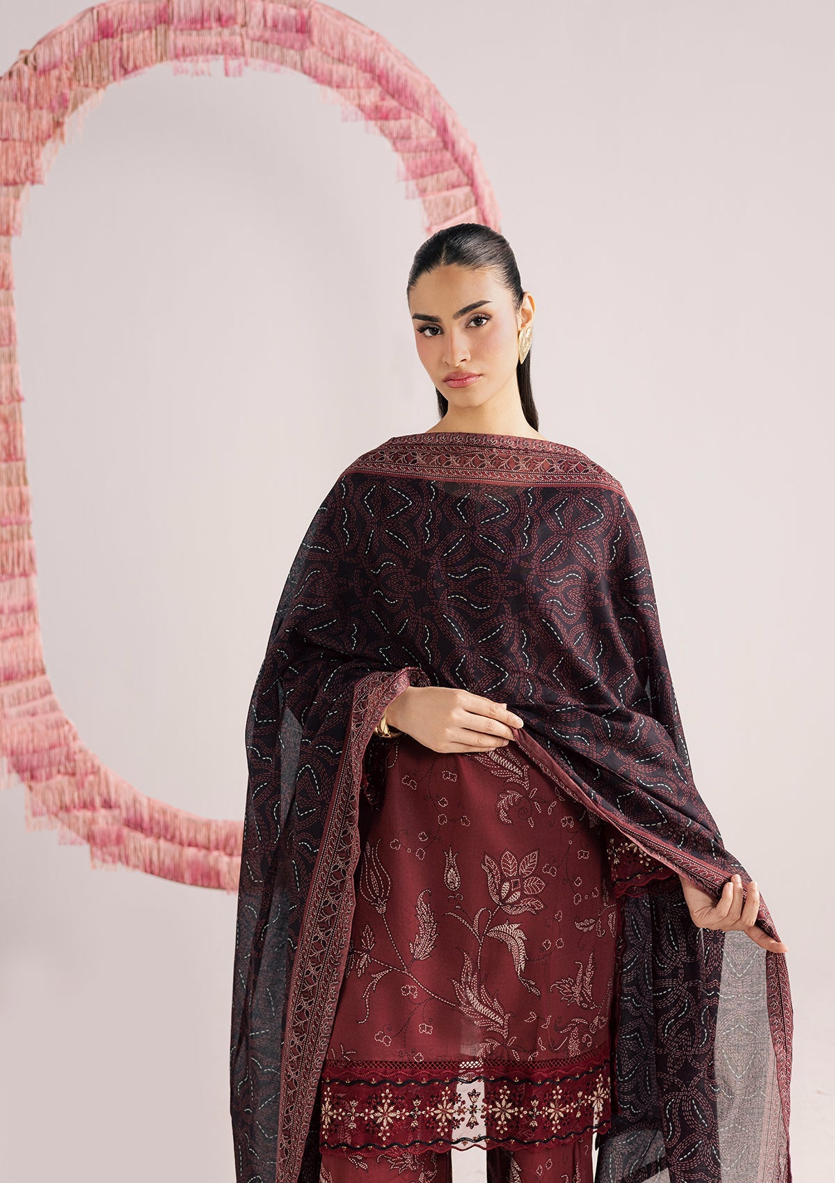 Maroon Lawn Suit Embroidered Online in UK USA Canada