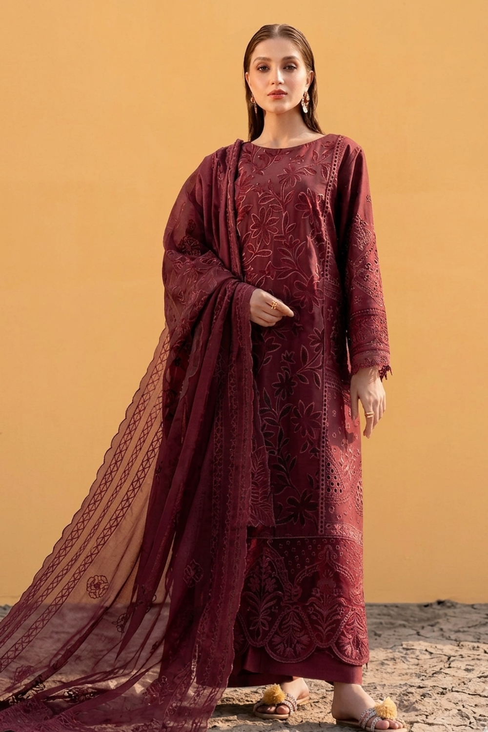 Maroon Luxury Lawn Formal Suit Online in Dubai UAE Abudhabi Ajman Sharjah