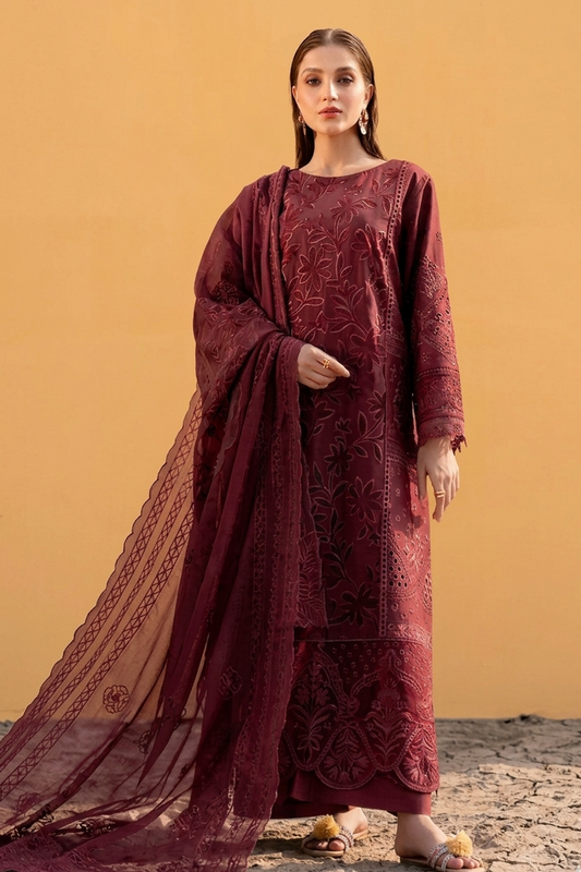 Maroon Luxury Lawn Formal Suit Online in Dubai UAE Abudhabi Ajman Sharjah