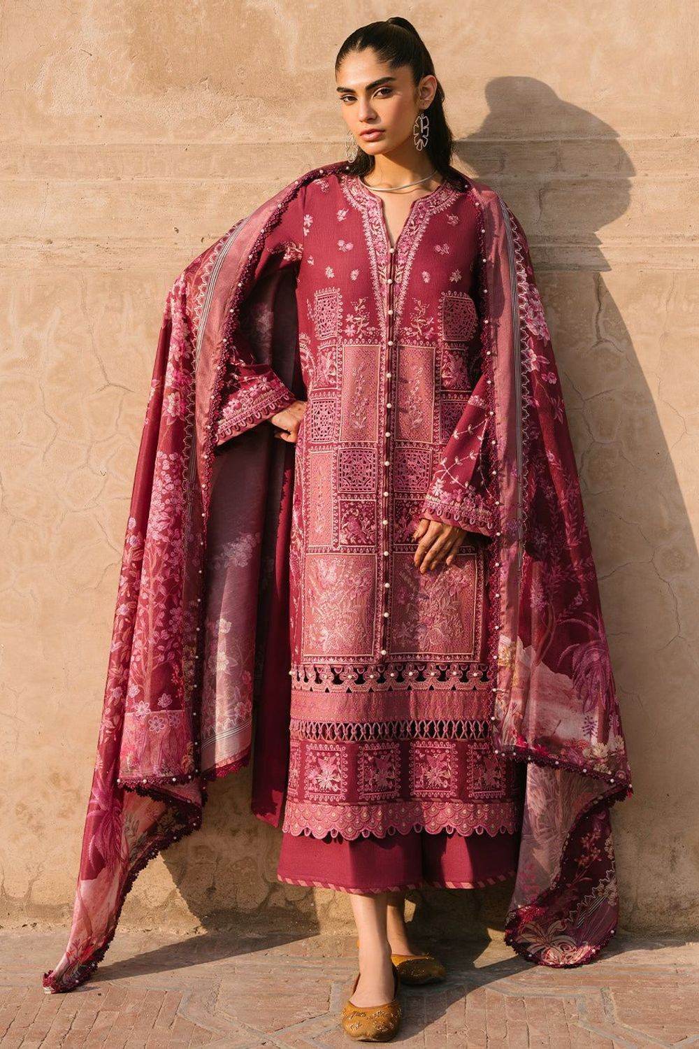 Maroon Luxury Lawn Pakistani Designer Suit Online in Dubai UAE Abudhabi Ajman Sharjah